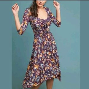 Maeve by Anthropologie Beloved Dress Boho Purple Floral Tie Front Size Large
